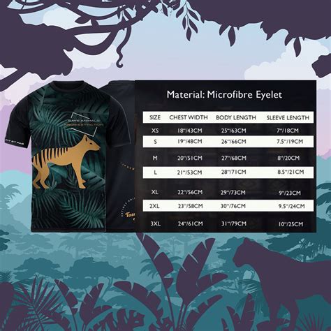 tiger mist size chart